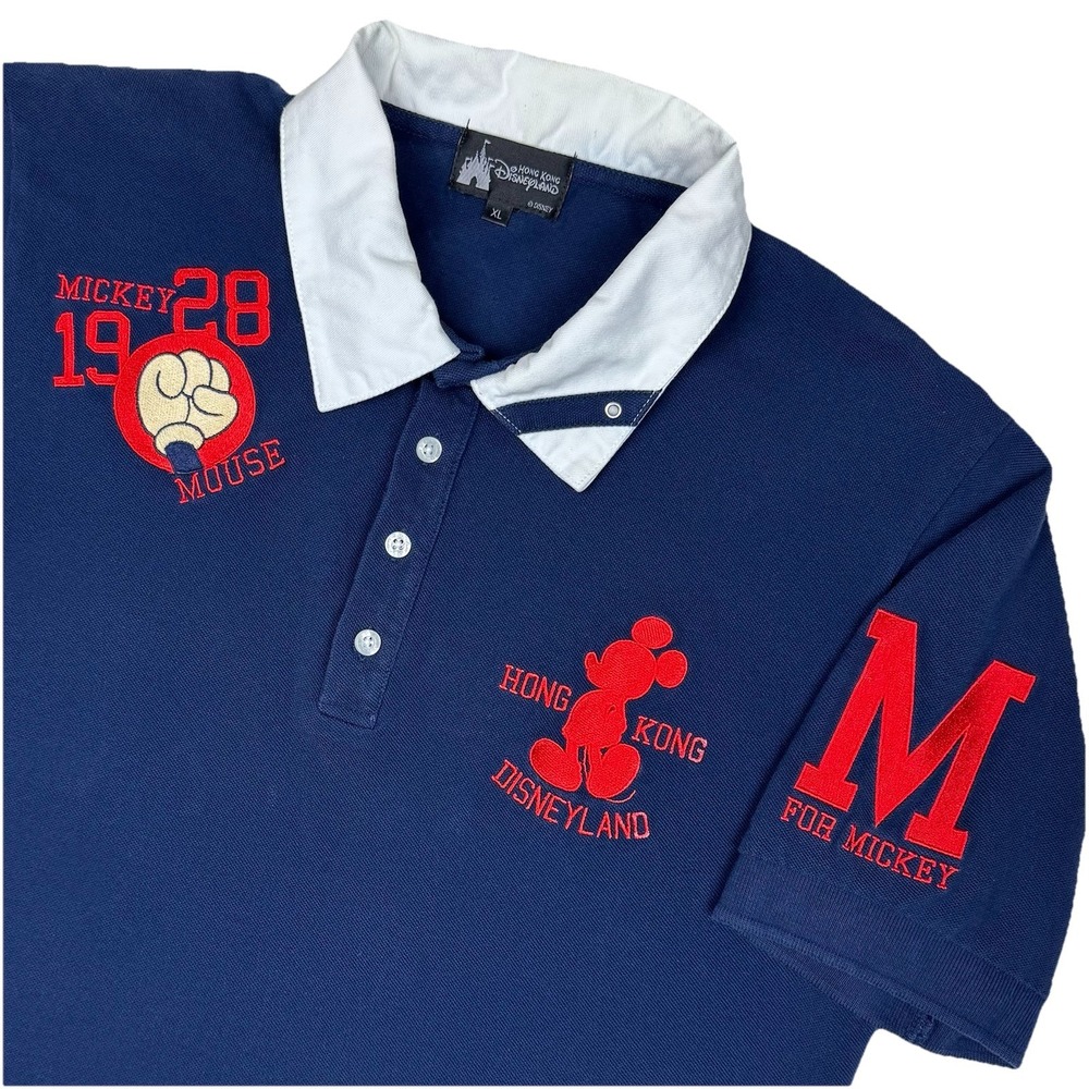 Disneyland Hong Kong Polo Shirt Youth XL Blue Mickey Mouse Novelty Classic Retro